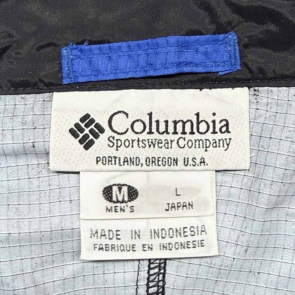 Columbia Packable Anorak Mens M Blue Black Hooded Windbreaker Jacket